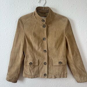 Real Suede Utility Jacket Tan Button Front Women’s Small